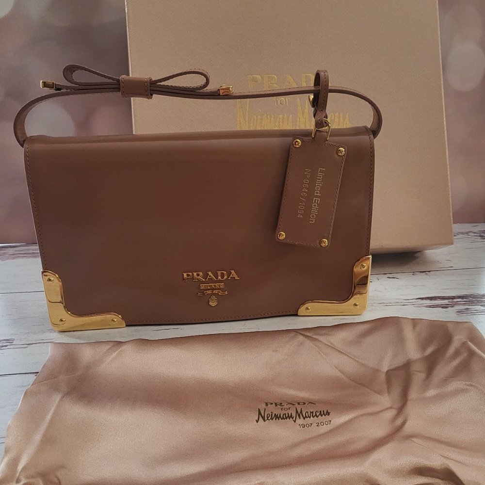 Authentic Prada Spazzolato Limited Edition For NM Pochette Nude Leather Clutch